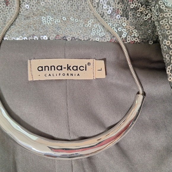 Anna Kaci Silver Sequin Sparkle Shiny Blazer - Picture 2 of 16